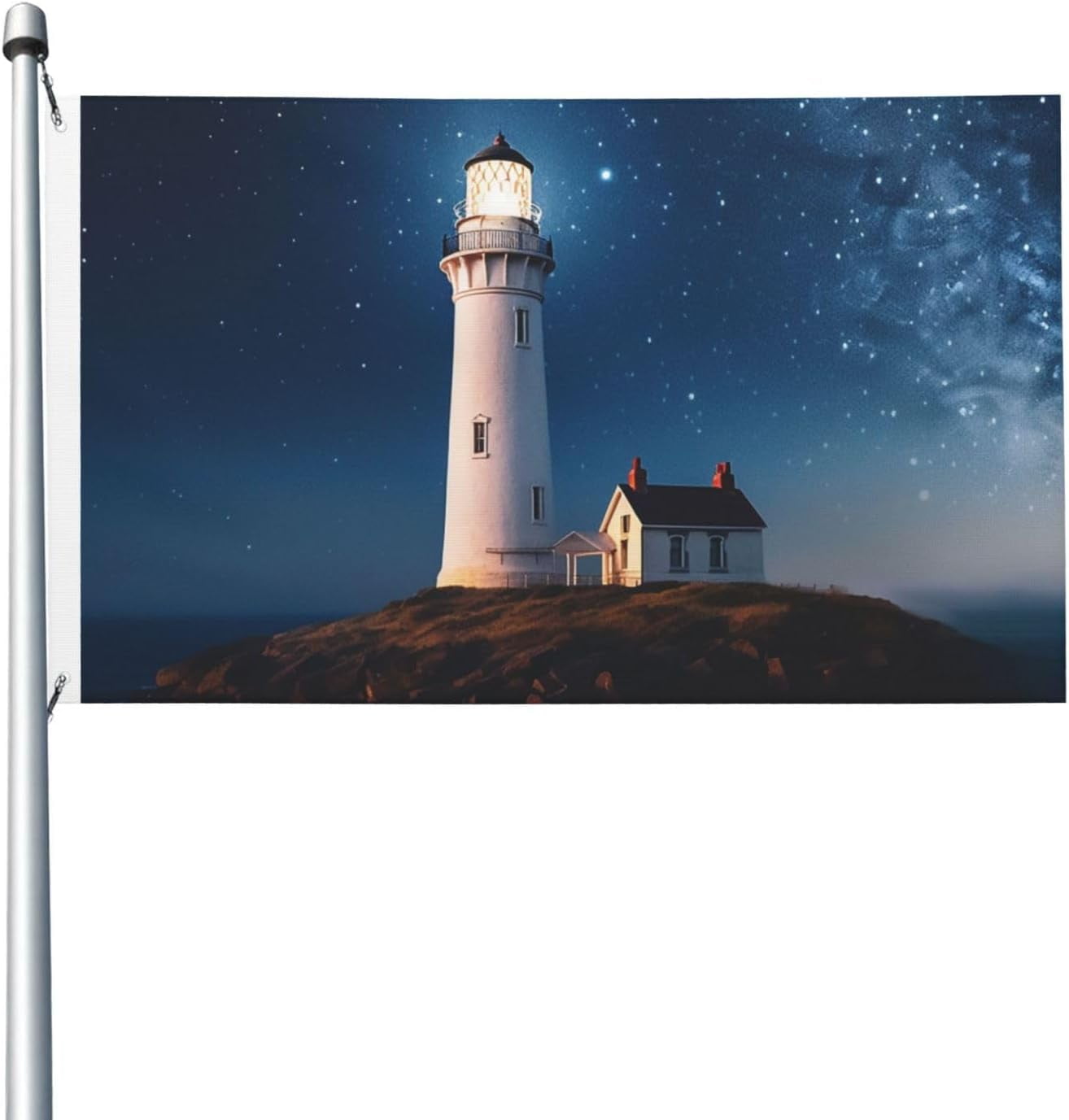 Lighthouse Under Starry Night Sky Flag 3x5 ft Flags for