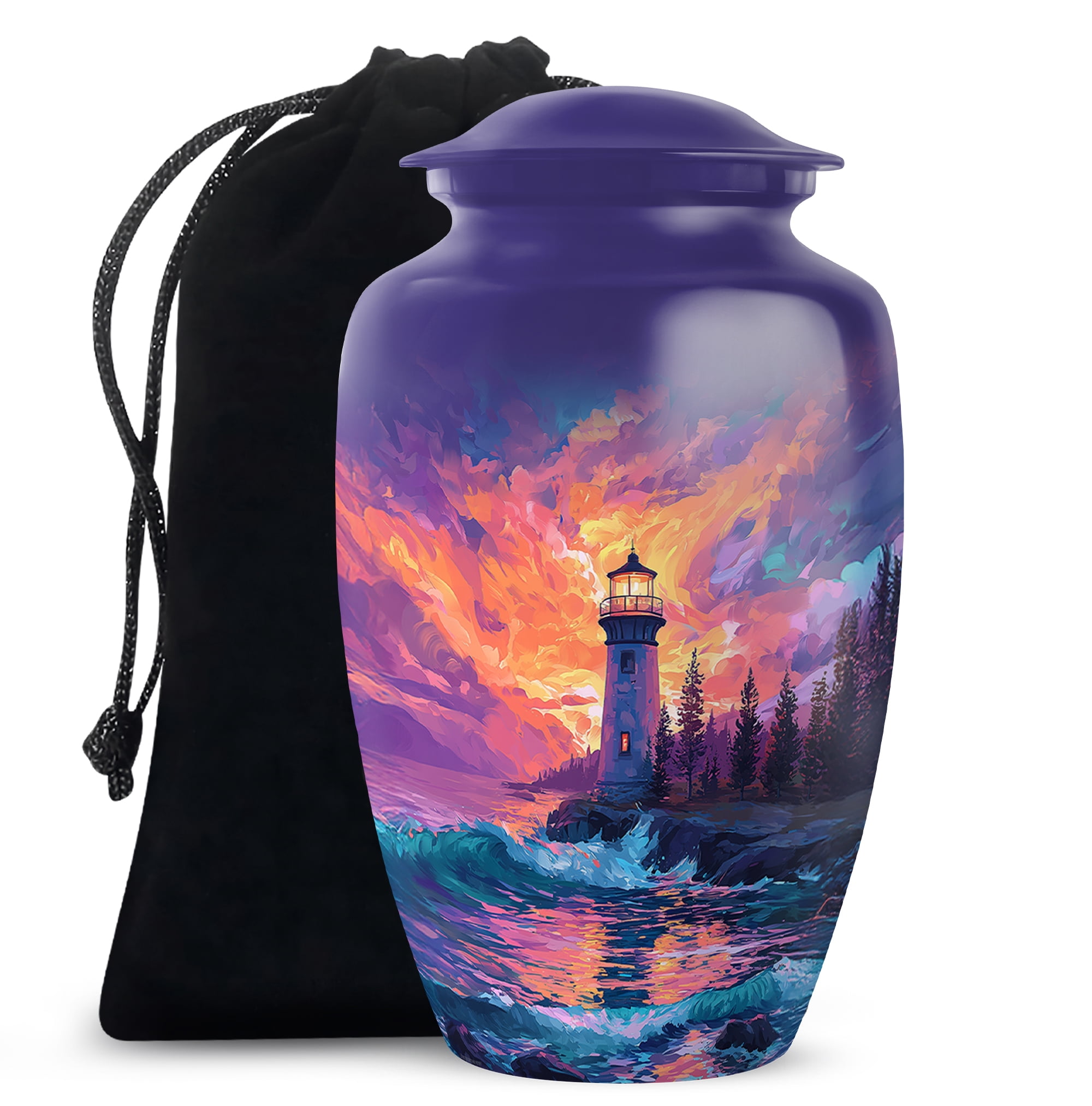 Lighthouse Urn For Human Ashes Brother, Purple Cremation Urns For Adult Ashes Women, Blue Urns For Cremated Remains, Orange Large Urn Adults For Male And Female Size, 10 Inch