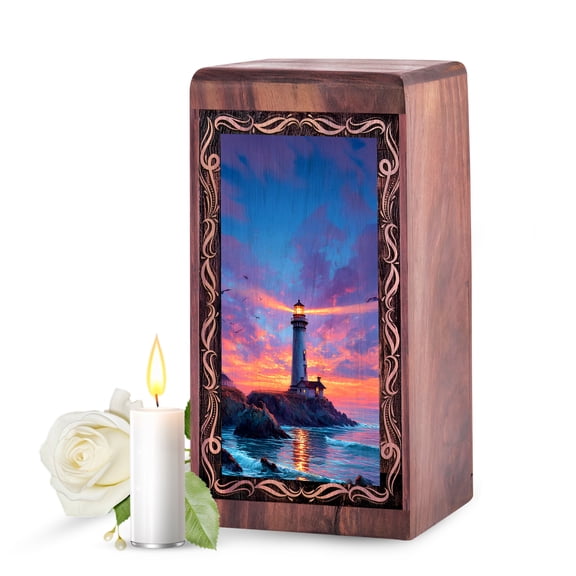 Lighthouse Urn - Lighthouse Theme Wood Urns for Human Ashes - Cremation Urns For Adult Ashes - Small Keepsake Urns - Large Keepsake Box