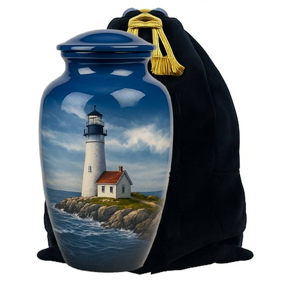 Lighthouse Urn, Lighthouse Urn for Ashes, Handcrafted Lighthouse Memorial Urn, Handmade Adult Cremation Urn with Velvet Bag 10x6.5 inch