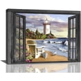 thumbnail image 1 of Lighthouse Wall Art Beach Ocean Nautical Window Coastal Pictures Wall Decor Canvas Painting Print Artwork Modern Home Decor Framed for Living room Bedroom Bathroom 16"×12", 1 of 6