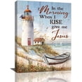 thumbnail image 1 of Lighthouse Wall Art Christian Jesus Beach Coast Scripture Pictures Wall Decor Bible Quotes Canvas Painting Print Artwork Modern Home Decor Framed for Living room Bedroom Bathroom 16"×12", 1 of 6