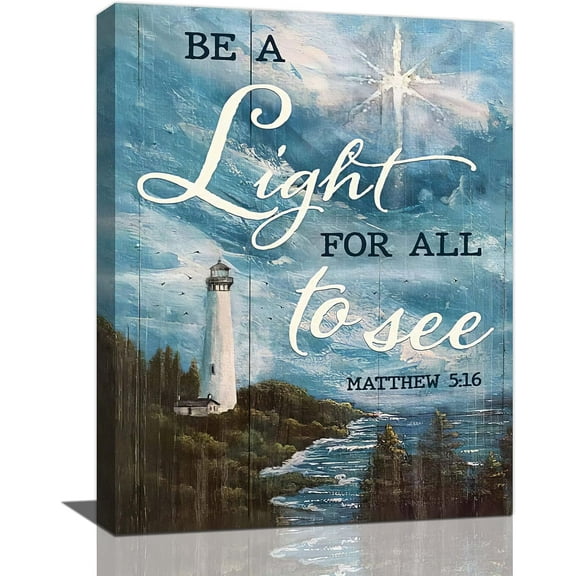 Lighthouse Wall Art Christian Nautical Wall Decor Ocean Coastal Bible Verse Pictures Lighthouse Scripture Canvas Prints Painting Decorations Framed Artwork for Bathroom Bedroom 16"x20"