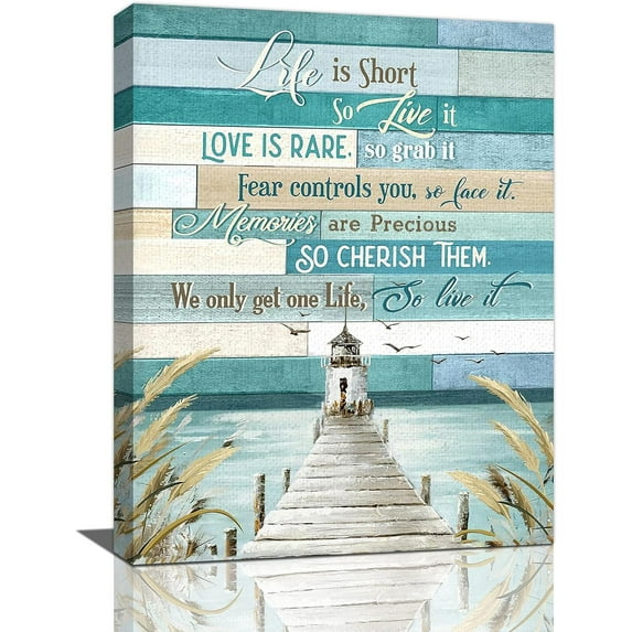 Lighthouse Wall Art Inspirational Life Quotes Wall Decor Nautical Theme Picture Canvas Prints Motivational Framed Modern Artwork for Home Living Room Bedroom Bathroom12''''x16''''