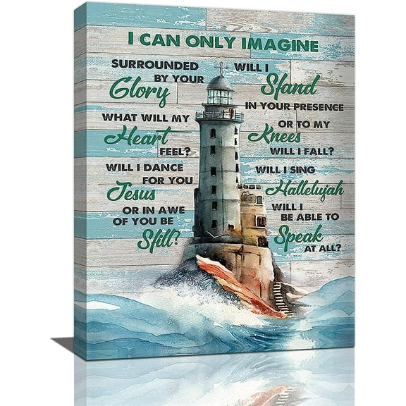 Lighthouse Wall Art Nautical Decor Coastal Ocean Pictures Wall Decor Lighthouse Christian Scriptures Canvas Painting Prints I Can Only Imagine Modern Artwork Home Decor for Bathroom Bedroom 12"x 16"