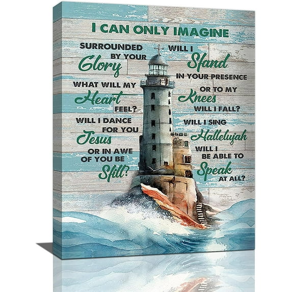 Lighthouse Wall Art Nautical Decor Coastal Ocean Pictures Wall Decor Lighthouse Christian Scriptures Canvas Painting Prints I Can Only Imagine Modern Artwork Home Decor for Bathroom Bedroom 12"x 16"