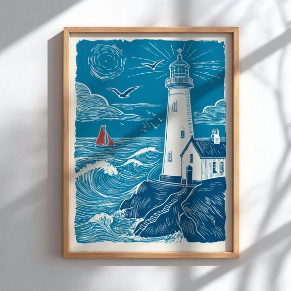 Lighthouse Watch Coastal Lighthouse Wall Art Minimal Ocean Line Print