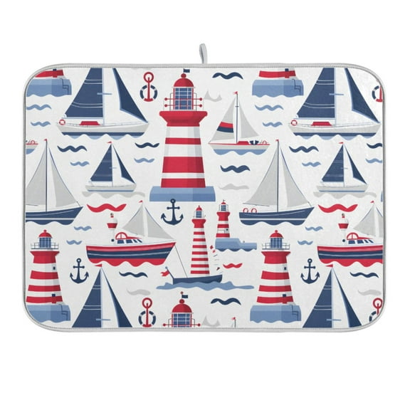 Lighthouse Wave Ship Dish Drying Mat 16x18 Absorbent Microfiber Draining Rack Pad for Kitchen Counter Sink