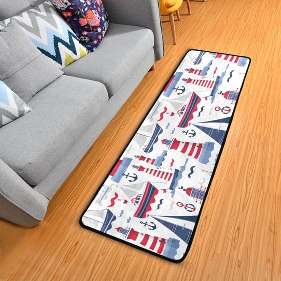 Lighthouse Wave Ship Hallway Runner Rug 2'X6' Non-Slip Washable Carpet Runner Kitchen Entryway Laundry Bedroom