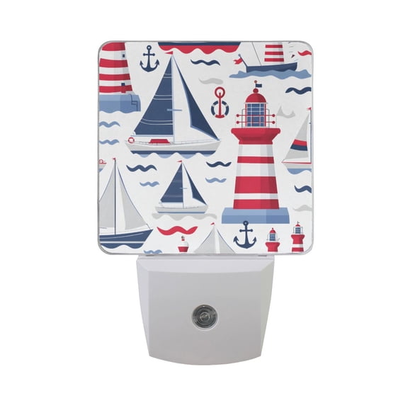 Lighthouse Wave Ship Night Light 2 Pack LED Nightlight Plug into Wall Dusk to Dawn Sensor Soft White