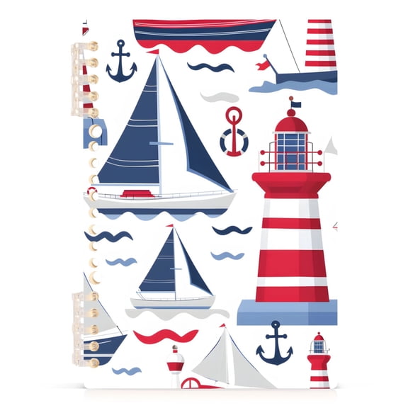 Lighthouse Wave Ship Notebooks 1-subject Journal 60 Sheets A5 College Ruled Paper Detachable Ring 8.3"x5.7"