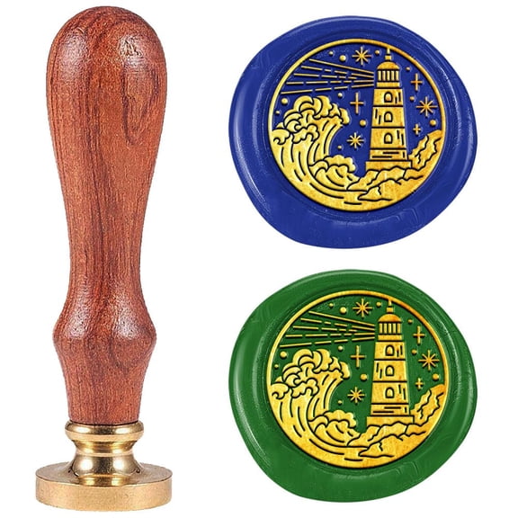 Lighthouse Wax Seal Stamp 1" Detachable Brass Head Wooden Handle Letter Sealing Wax Stamp Vintage Wax Stamp for Envelopes Party Invitations Gift Wrap Decoration