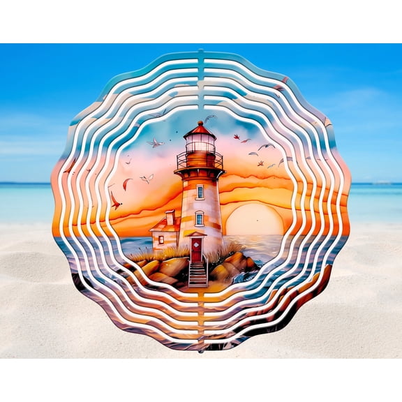 Lighthouse Wind Spinner, Coastal Beach 3D Kinetic Outdoor Garden Dcor