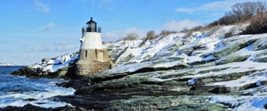 Lighthouse along the sea Castle Hill Lighthouse Narraganset Bay Newport Rhode Island USA Canvas Art - Panoramic Images (30 x 13)