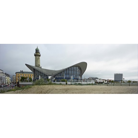 Lighthouse and Hellas Teepott from Warnemunde Beach Warnemunde Rostock Germany Canvas Art - Panoramic Images (27 x 9)