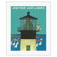thumbnail image 1 of Lighthouse and Sailboats - United Air Lines - Vintage Airline Travel Poster by Stan Galli c.1960s - Fine Art Rolled Canvas Print 16in x 20in, 1 of 4