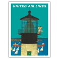thumbnail image 1 of Lighthouse and Sailboats - United Air Lines - Vintage Airline Travel Poster by Stan Galli c.1960s - Master Art Print (Unframed) 9in x 12in, 1 of 4