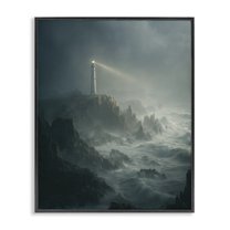 Lighthouse and Stormy Cliff Black Framed Giclee Art, design by Ziwei Li
