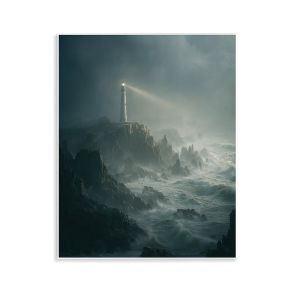 Lighthouse and Stormy Cliff Wall Plaque Art, design by Ziwei Li