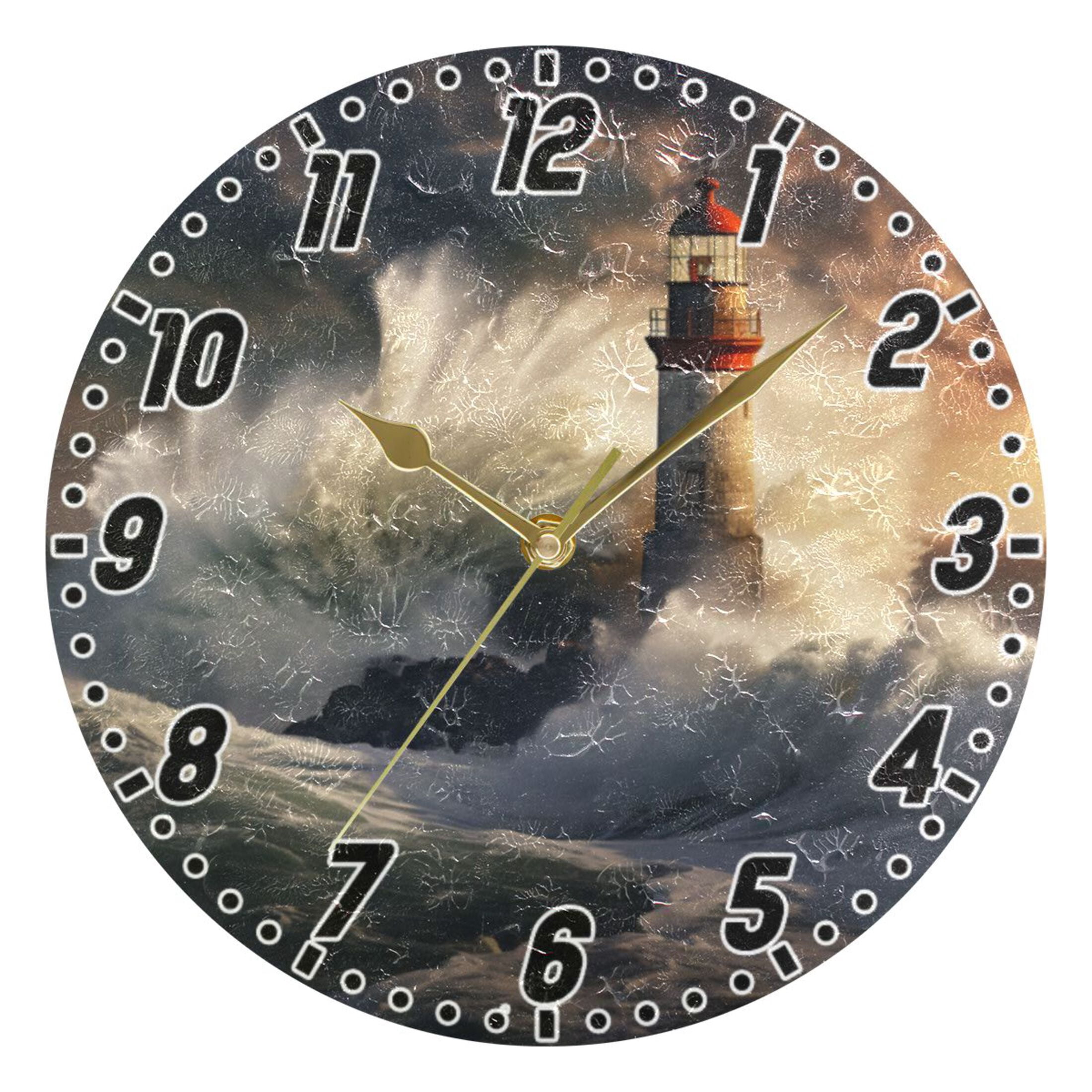 Lighthouse and Violent Waves Wall Clock 9.8 inch Battery Operated ...