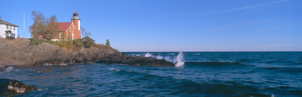 Lighthouse at Eagle Harbor from 1871 Upper Peninsula Michigan Canvas Art - Panoramic Images (36 x 12)