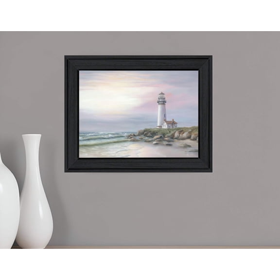 HomeRoots 529940 Modern Lighthouse at Sunset Black Framed Print Wall Art