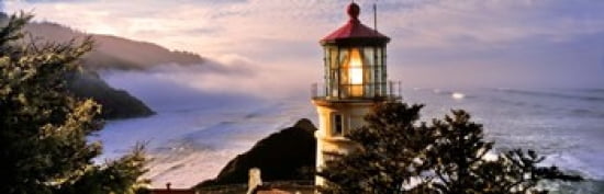 Lighthouse at a coast Heceta Head Lighthouse Heceta Head Lane County Oregon USA Canvas Art - Panoramic Images (36 x 12)