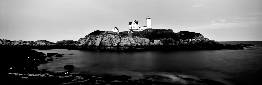 Lighthouse at a coast Nubble Lighthouse Cape Neddick York York County Maine USA Canvas Art - Panoramic Images (12 x 36)