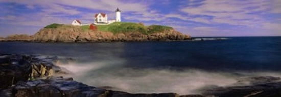 Lighthouse at a coast Nubble Lighthouse Cape Neddick York York County Maine USA Canvas Art - Panoramic Images (18 x 7)