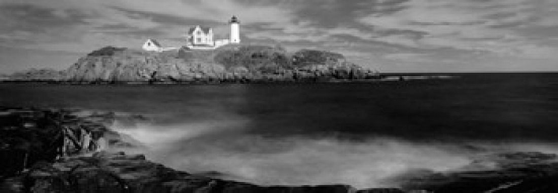 Lighthouse at a coast Nubble Lighthouse Cape Neddick York York County Maine USA Canvas Art - Panoramic Images (36 x 13)