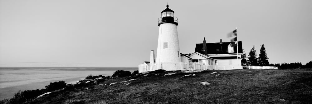 Lighthouse at a coast Pemaquid Point Lighthouse Bristol Lincoln County Maine USA Canvas Art - Panoramic Images (12 x 36)