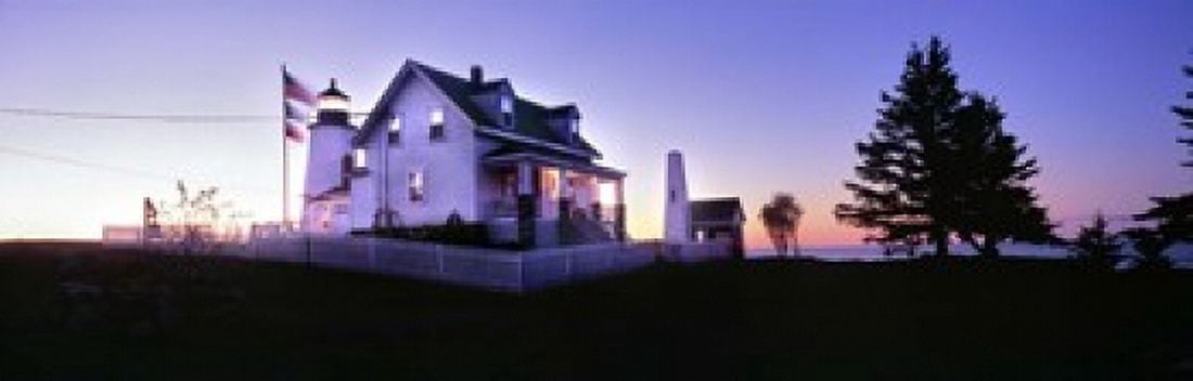 Lighthouse at a coast Pemaquid Point Lighthouse Pemaquid Point Bristol Lincoln County Maine USA Canvas Art - Panoramic Images (18 x 6)