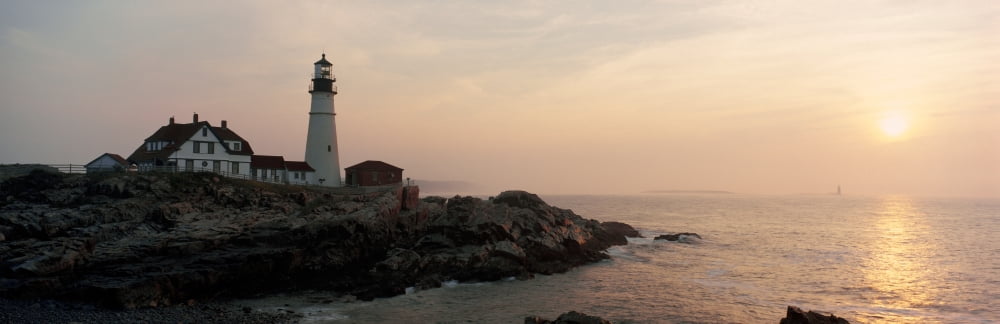 Lighthouse at coast Portland Head Lighthouse Cape Elizabeth Maine USA Canvas Art - Panoramic Images (36 x 12)