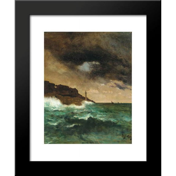 Lighthouse at dusk 20x24 Framed Art Print by Alfred Stevens