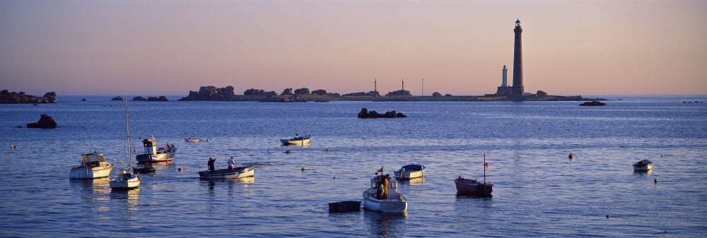 Lighthouse at sunrise on Ile Vierge Finistere Brittany France Canvas Art - Panoramic Images (27 x 9)