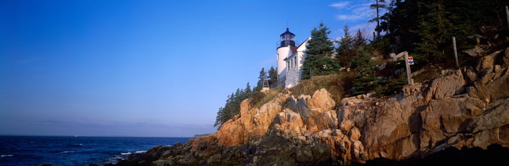 Lighthouse at the coast Bass Head Lighthouse Acadia National Park Mount Desert Island Maine USA Canvas Art - Panoramic Images (36 x 12)