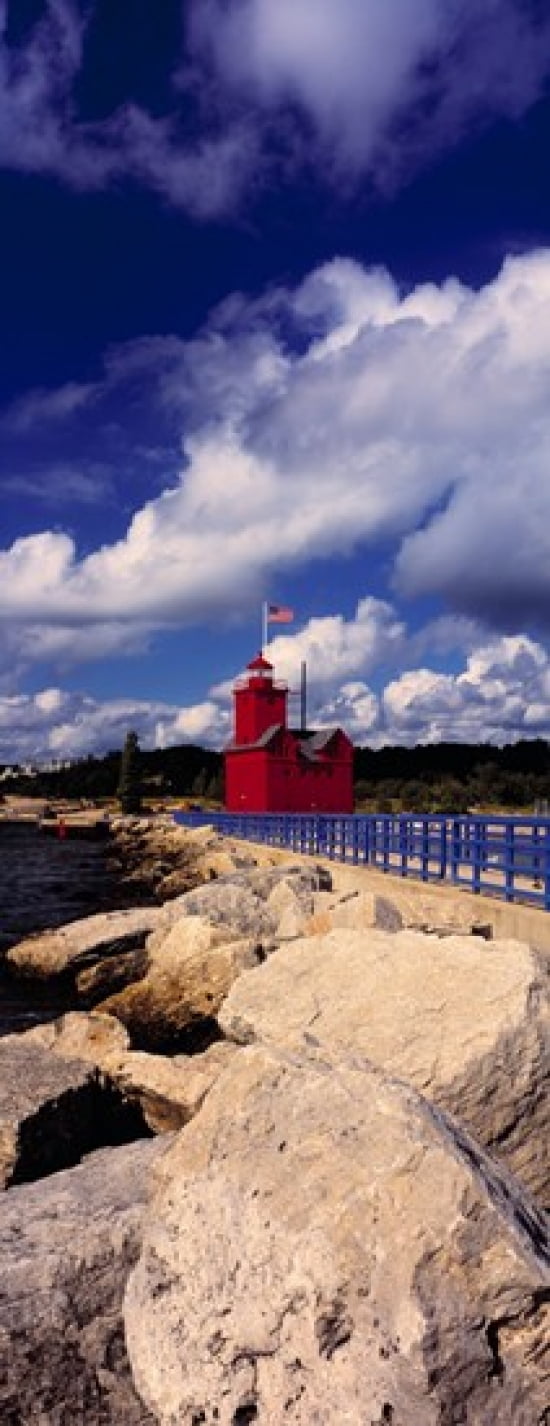 Lighthouse at the coast Big Red Lighthouse Holland Michigan USA Canvas Art - Panoramic Images (30 x 12)