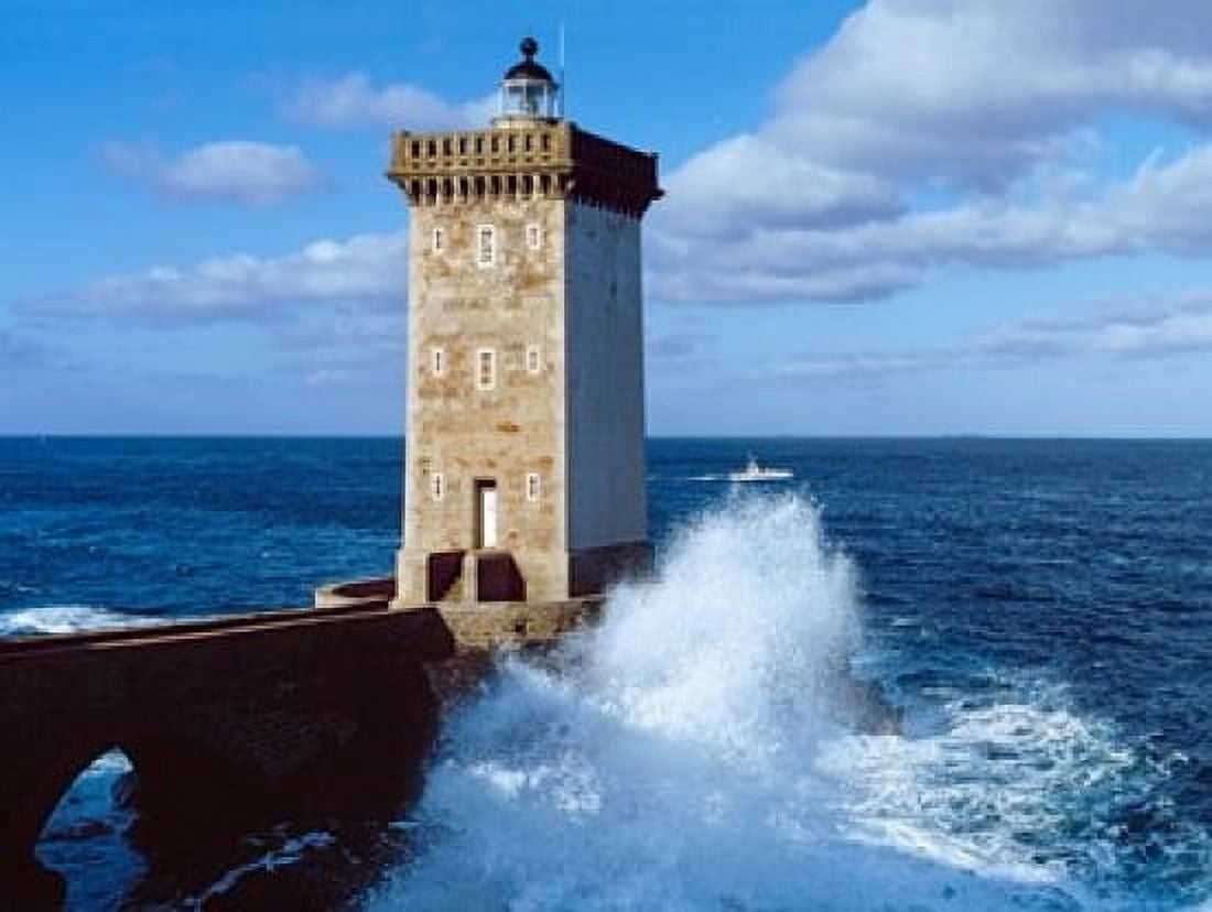 Lighthouse at the coast Kermorvan Lighthouse Finistere Brittany France Canvas Art - Panoramic Images (36 x 28)