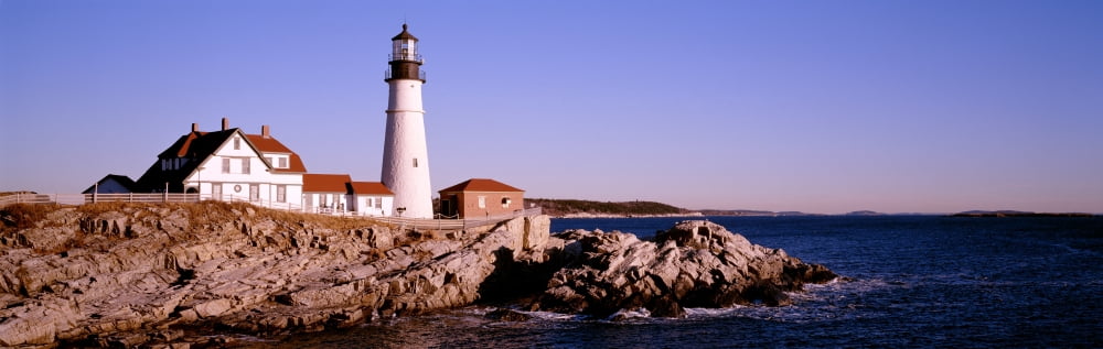 Lighthouse at the coast Portland Head Lighthouse Cape Elizabeth Maine New England USA Canvas Art - Panoramic Images (6 x 18)