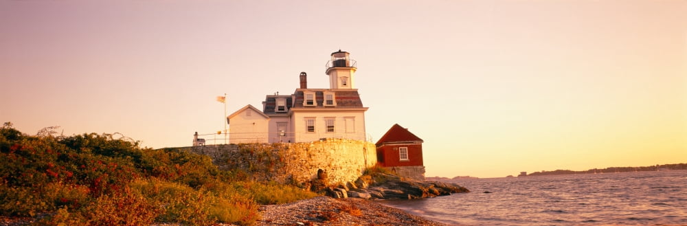 Lighthouse at the coast Rose Island Light Newport Rhode Island New England USA Canvas Art - Panoramic Images (36 x 12)