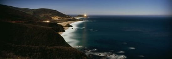 Lighthouse at the coast moonlight exposure Big Sur California USA Canvas Art - Panoramic Images (36 x 13)