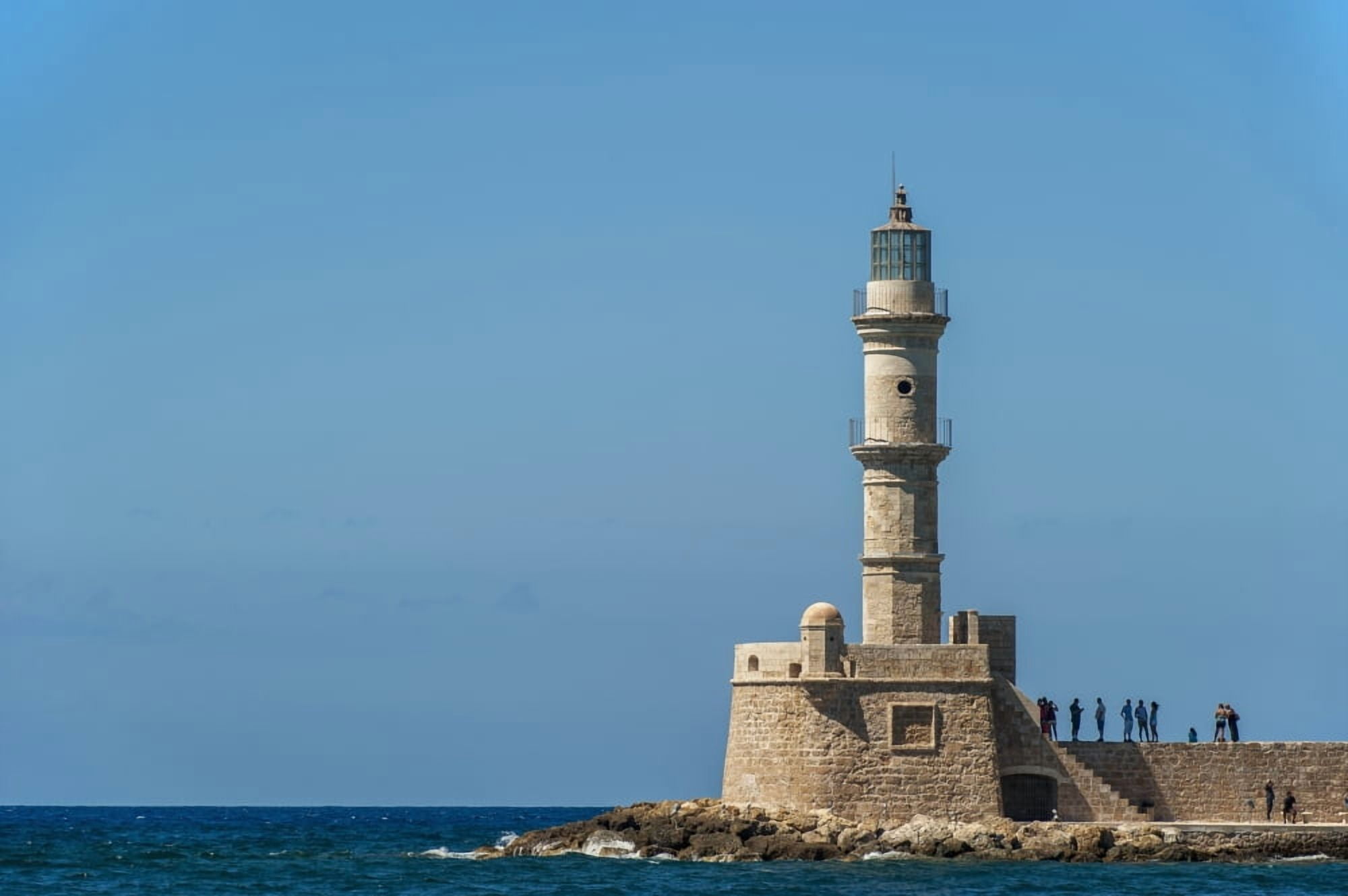 Lighthouse in the Venetian harbour Chania Crete Greece Canvas Art - Dosfotos Design Pics (19 x 12)