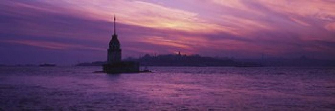 Lighthouse in the sea with mosque in the background St Sophia Leanders Tower Blue Mosque Istanbul Turkey Canvas Art - Panoramic Images (18 x 6)