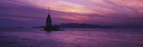 Lighthouse in the sea with mosque in the background St Sophia Leanders Tower Blue Mosque Istanbul Turkey Canvas Art - Panoramic Images (36 x 12)