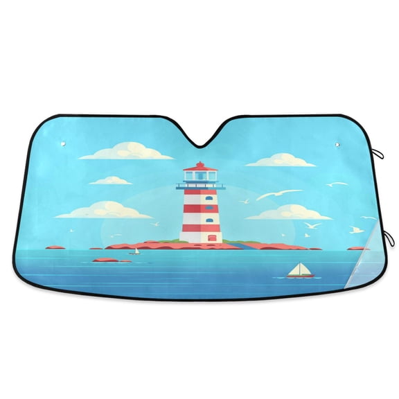 Lighthouse on Island Car Windshield Sun Shade Foldable Car Front Window Visor Heat and UV Protection 53x23.5