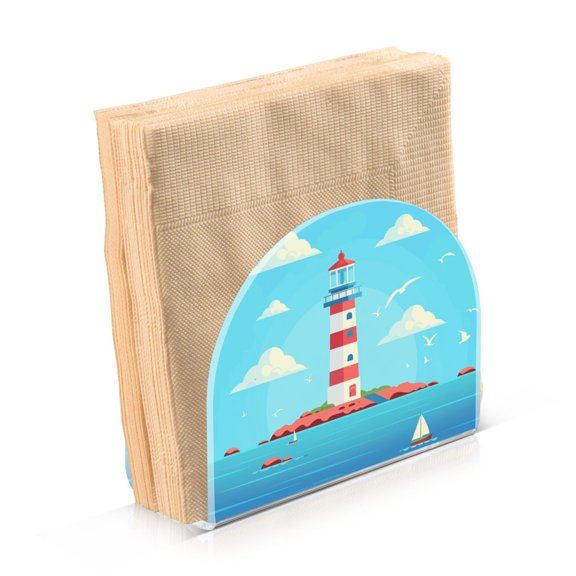 Lighthouse on Island Napkin Holder for Table Acrylic Clear Tissue Dispenser Stand Kitchen Dining Bar Tabletop Picnic Restaurant Decor