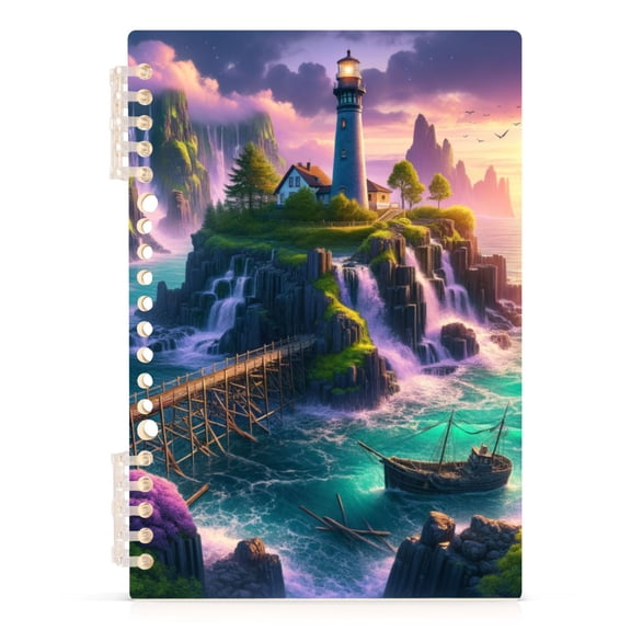 Lighthouse on Island and Bridge Notebooks 1-subject Journal 60 Sheets A5 College Ruled Paper Detachable Ring 8.3"x5.7"