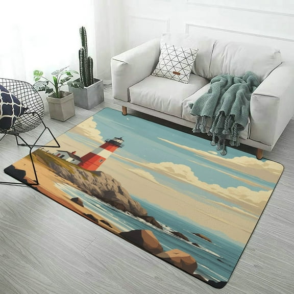 Lighthouse on Rocky Coast Carpet Style Living Room Bedroom Rug Soft Carpet Modern 3d Entry Door Mats Household