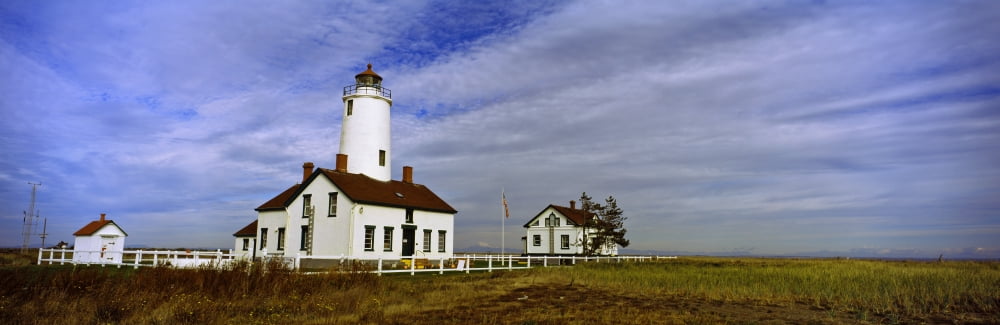 Lighthouse on a landscape Dungeness Lighthouse Dungeness Spit Olympic Peninsula Washington State USA Canvas Art - Panoramic Images (36 x 12)