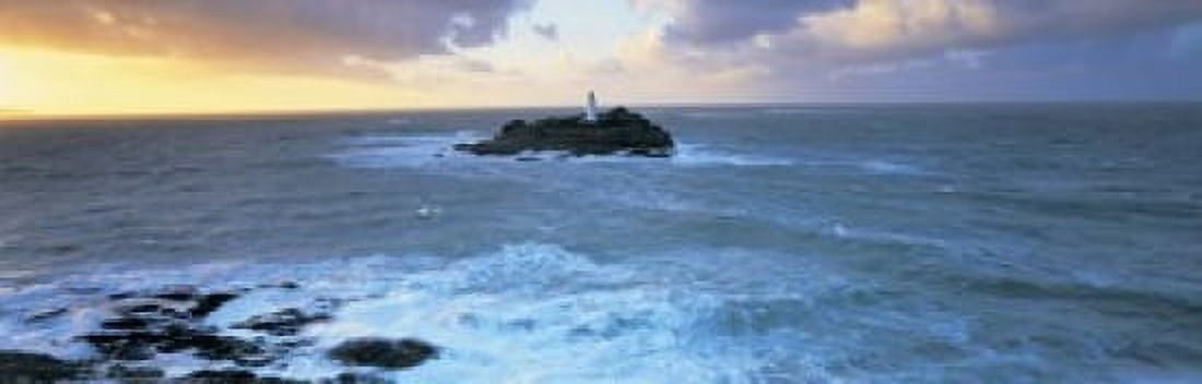 Lighthouse on an island Godvery Lighthouse Hayle Cornwall England Canvas Art - Panoramic Images (18 x 6)